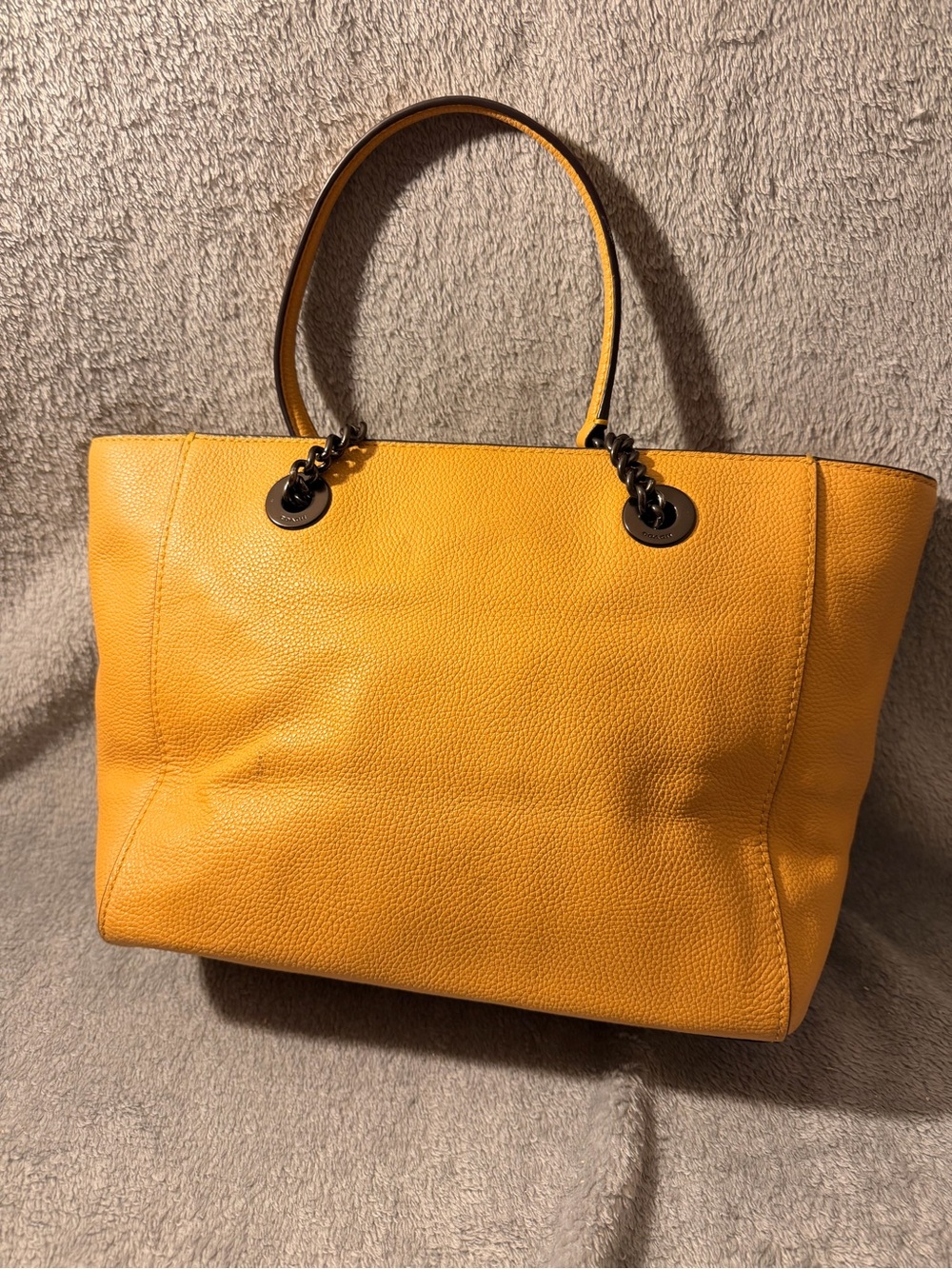 Coach Turnlock Mustard Yellow Leather Chain Tote No. 27 w/ Gunmetal Hardware - Picture 9 of 15
